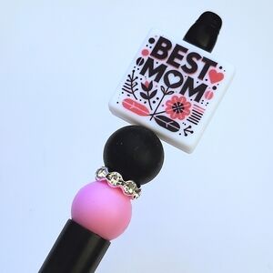 Handmade Best Mom Beaded Silicone Focal Bead Pen
